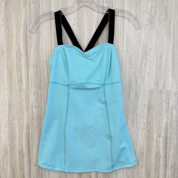 Lululemon Run Catch Me Tank Top Women Size 4 Stripe Angle Blue Non-Padded Gym - Picture 2 of 11